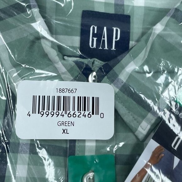 GAP Mens Green Plaid Short Sleeve Shirt Size XL New a1135 - Picture 4 of 6